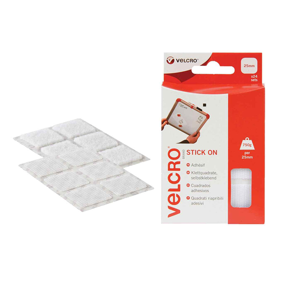 VELCRO 60235 Stick On Squares 25mm White (Pack 24) – weedfabricdirect