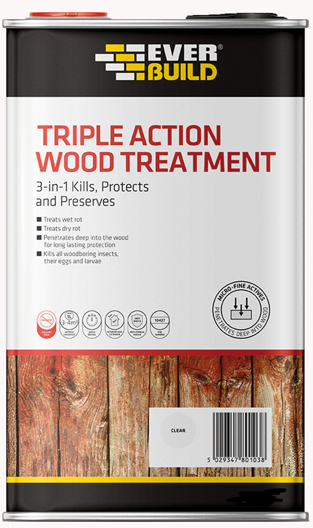 Everbuild 5L Triple Action Wood Treatment Dry & Wet Rot Kills Woodworm