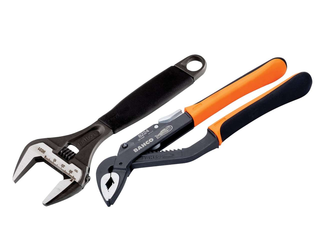 Bahco Water Pump Pliers & Adjustable Wrench Twin Pack