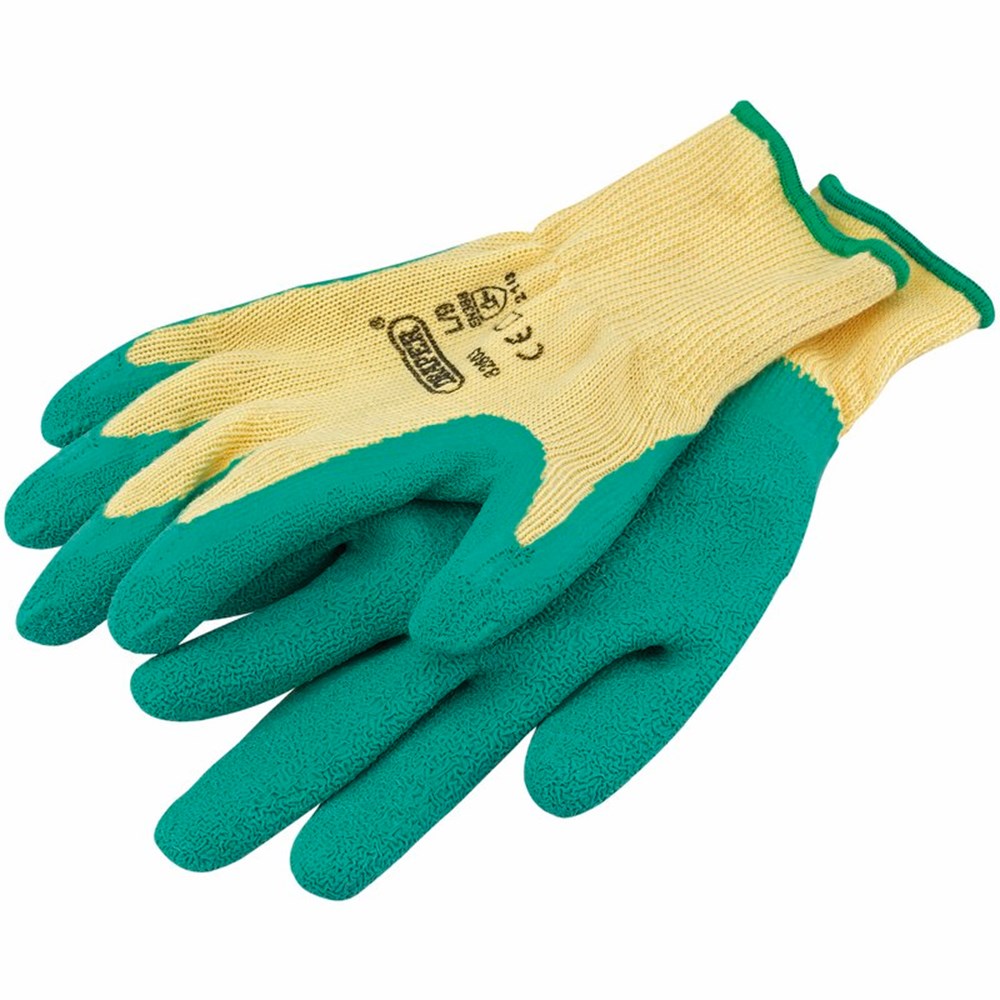 DRAPER 82603 - Heavy Duty Latex Coated Work Gloves, Large, Green - weedfabricdirect