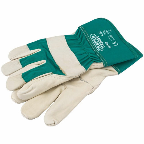 DRAPER 82609 - Premium Leather Gardening Gloves, Large - weedfabricdirect
