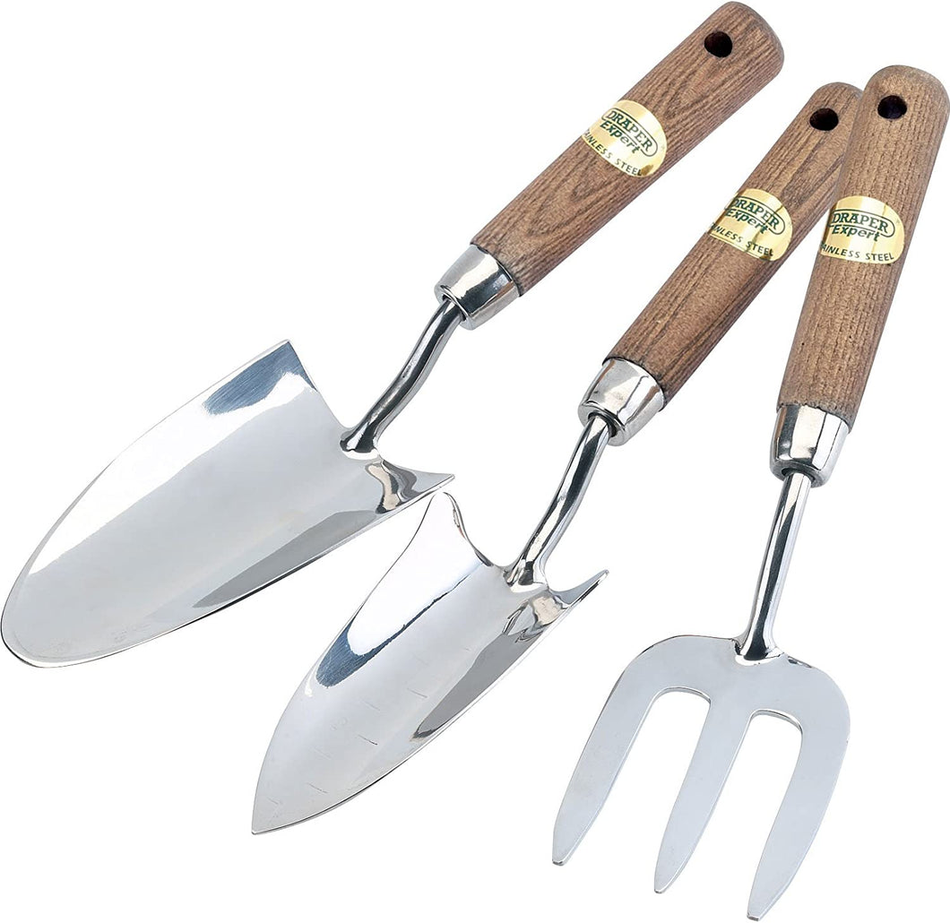 DRAPER 09565 - Stainless Steel Hand Fork and Trowels Set with Ash Handles (3 Piece)