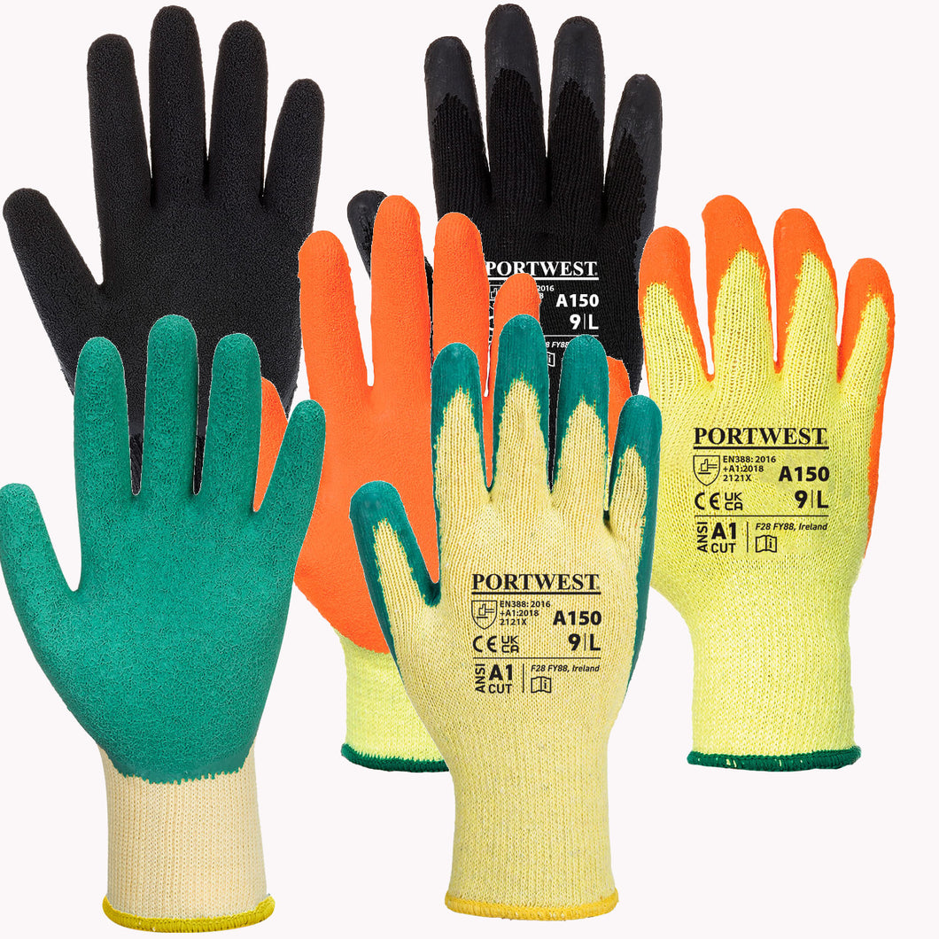 PORTWEST A150 - All Colours/Sizes Classic Grip Glove Latex garden work Builder PPE