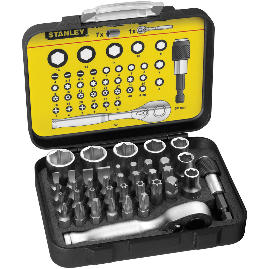 STANLEY� 1-13-906 Bit & Socket Set of 39 + Ratchet Metric 1/4 Drive